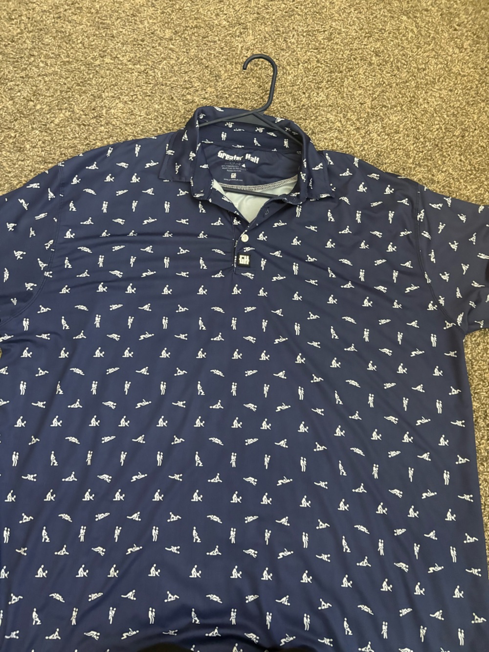 Navy Polo with White Golfer Motif